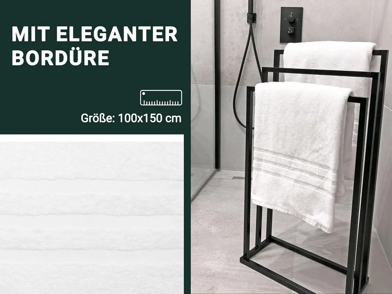 ZOLLNER 5er Set Badehandtücher, Duschtücher, 100x150 cm, Baumwolle, weiss, 5er Set
