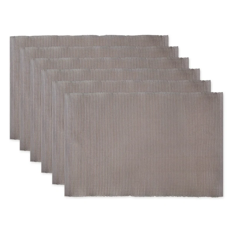 DII Basic Everyday Tischset, gerippt, 100% Baumwolle, 33 x 48 cm, Grau, 6-teilig, Grau