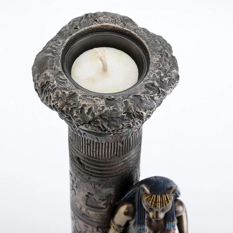 Zeckos gyptische göttin bastet auf s?ule lehnend statue Bronze 10 3/4 Inches Tall