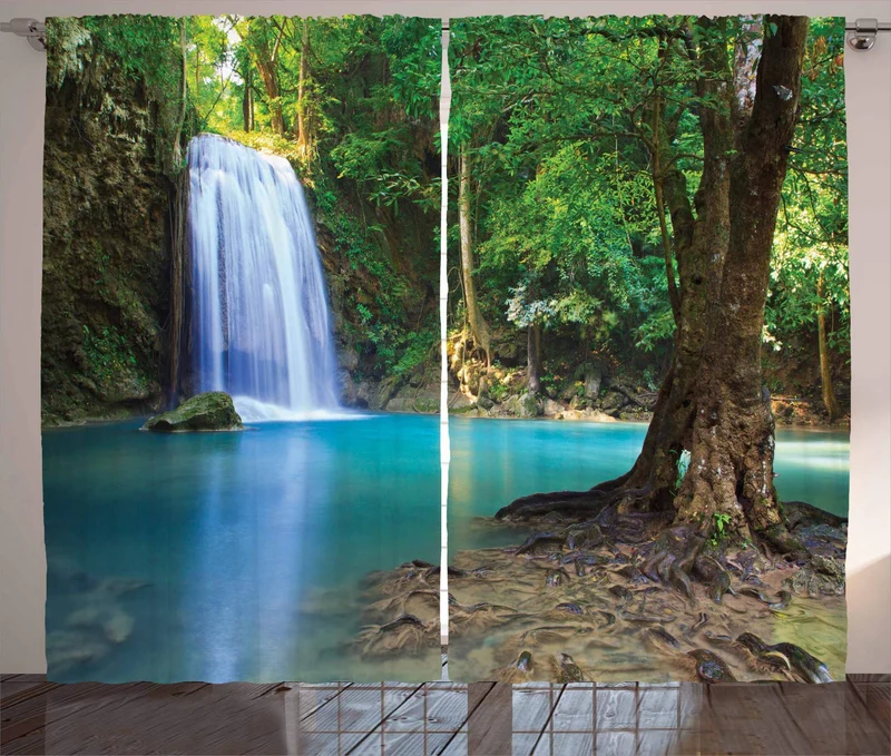 ABAKUHAUS Wasser Rustikaler Gardine, Asien Thailand Jungle Bäume, Schlafzimmer Kräuselband Vorhang m