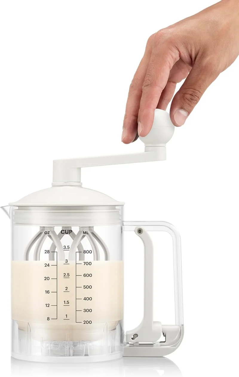 Bodum Pancake Teigmixer & Spender BISTRO Weiss – Integrierte Messfunktion – Einfaches Ausgiessen, Ro