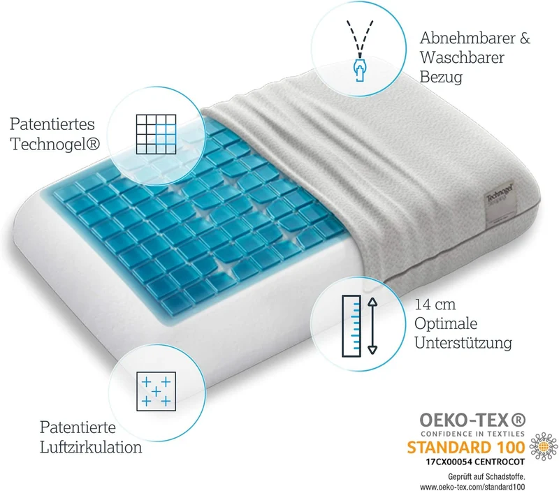 Technogel® Deluxe Orthopädisches Nackenstütz-Kopfkissen – Patentiert, Schadstofffrei & Zertifiziert