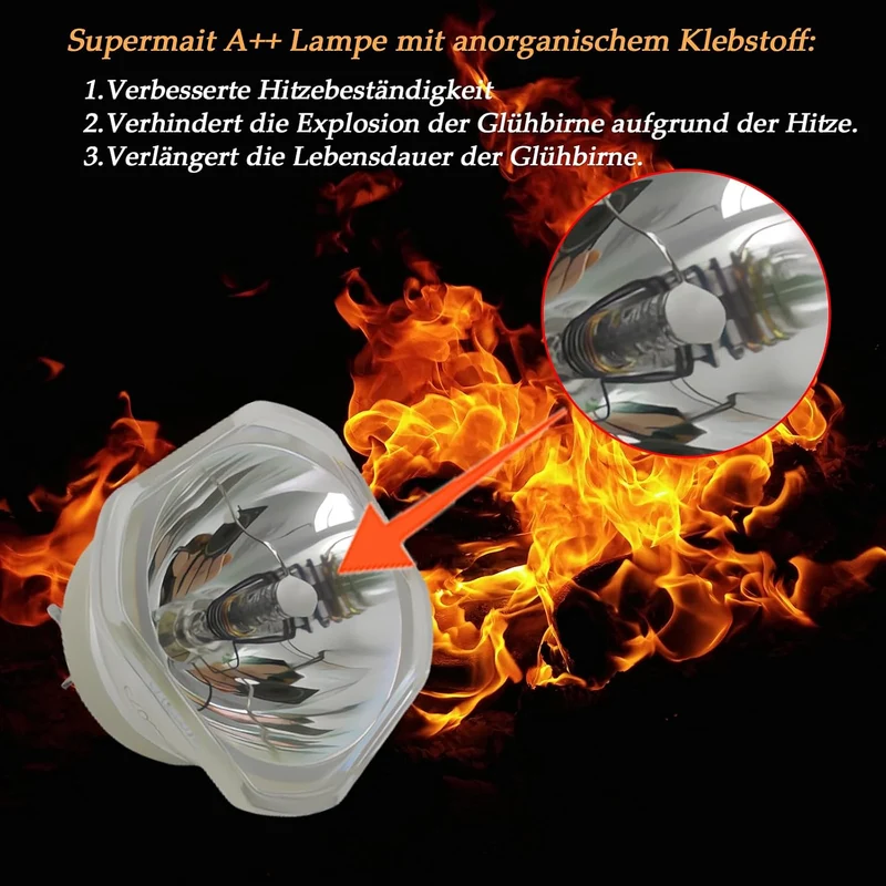 Supermait EP80 A+ Qualität Beamerlampe Ersatz projektorlampe Birne mit Gehäuse, Kompatibel mit Elplp