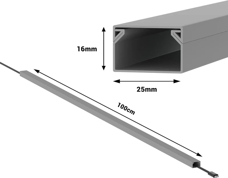 CILSON Kabelkanal 20 m | 20x 1 m Lang, 25x16 mm Breite x Höhe, Grau, Selbstklebend, Wand- und Decken