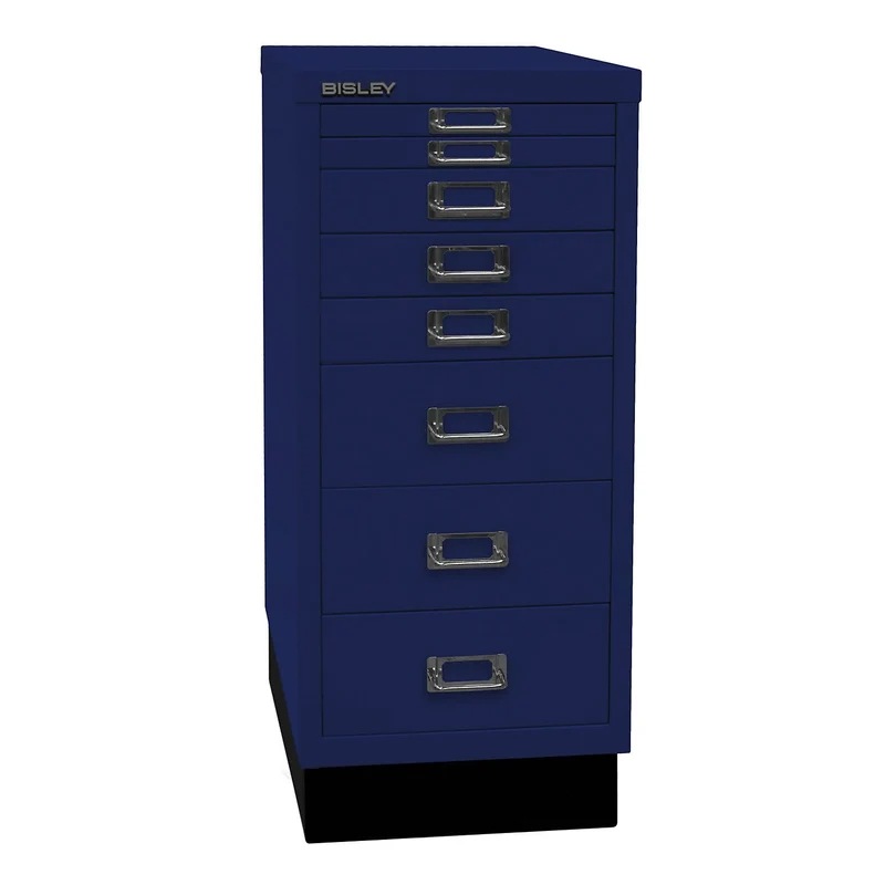 BISLEY MultiDrawer, 29er Serie mit Sockel, DIN A4, 8 Schubladen, Metall, 639 Oxfordblau, 38 x 27.9 x