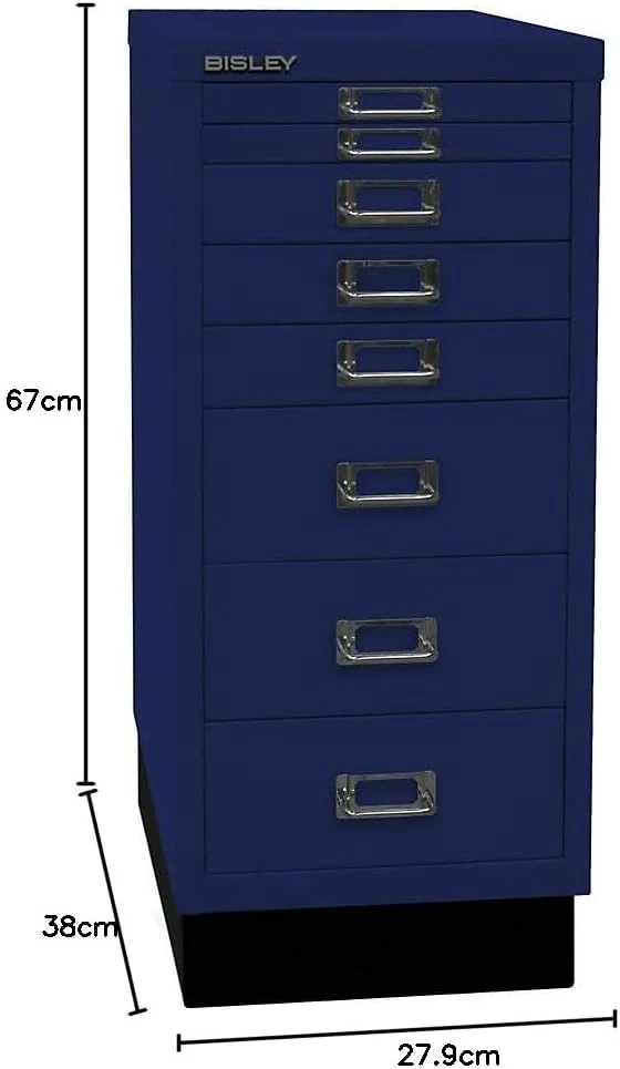 BISLEY MultiDrawer, 29er Serie mit Sockel, DIN A4, 8 Schubladen, Metall, 639 Oxfordblau, 38 x 27.9 x