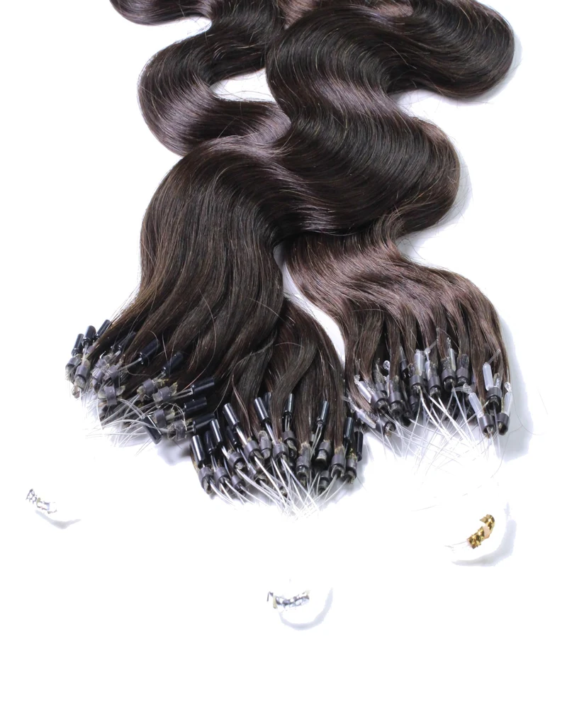 hair2heart Microring Extensions Echthaar Gewellt - 200 Strähnen 0.5g 50cm 4/0 mittelbraun 50cm 200 S