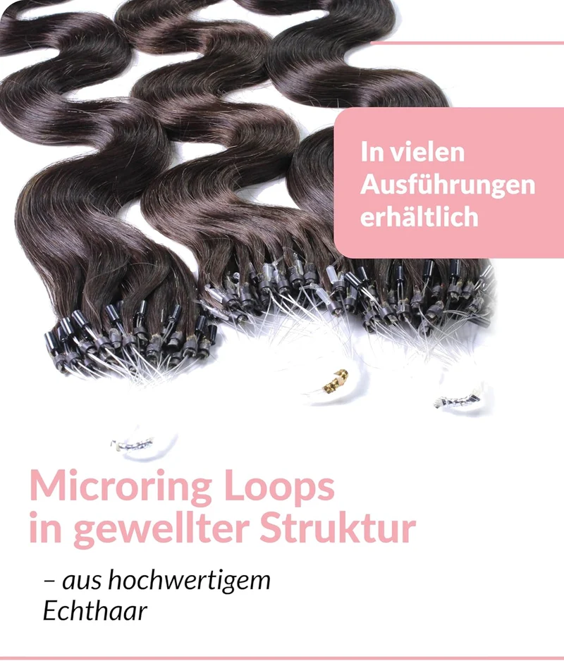 hair2heart Microring Extensions Echthaar Gewellt - 200 Strähnen 0.5g 50cm 4/0 mittelbraun 50cm 200 S
