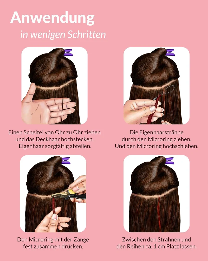 hair2heart Microring Extensions Echthaar Gewellt - 200 Strähnen 0.5g 50cm 4/0 mittelbraun 50cm 200 S
