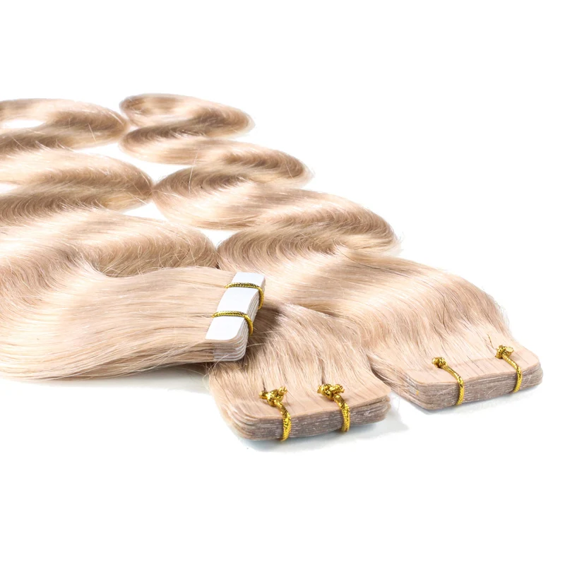 hair2heart Tape Extensions Echthaar Gewellt - 10 Tapes 2.5g 60cm 9/31 lichtblond gold-asch 10 Strähn