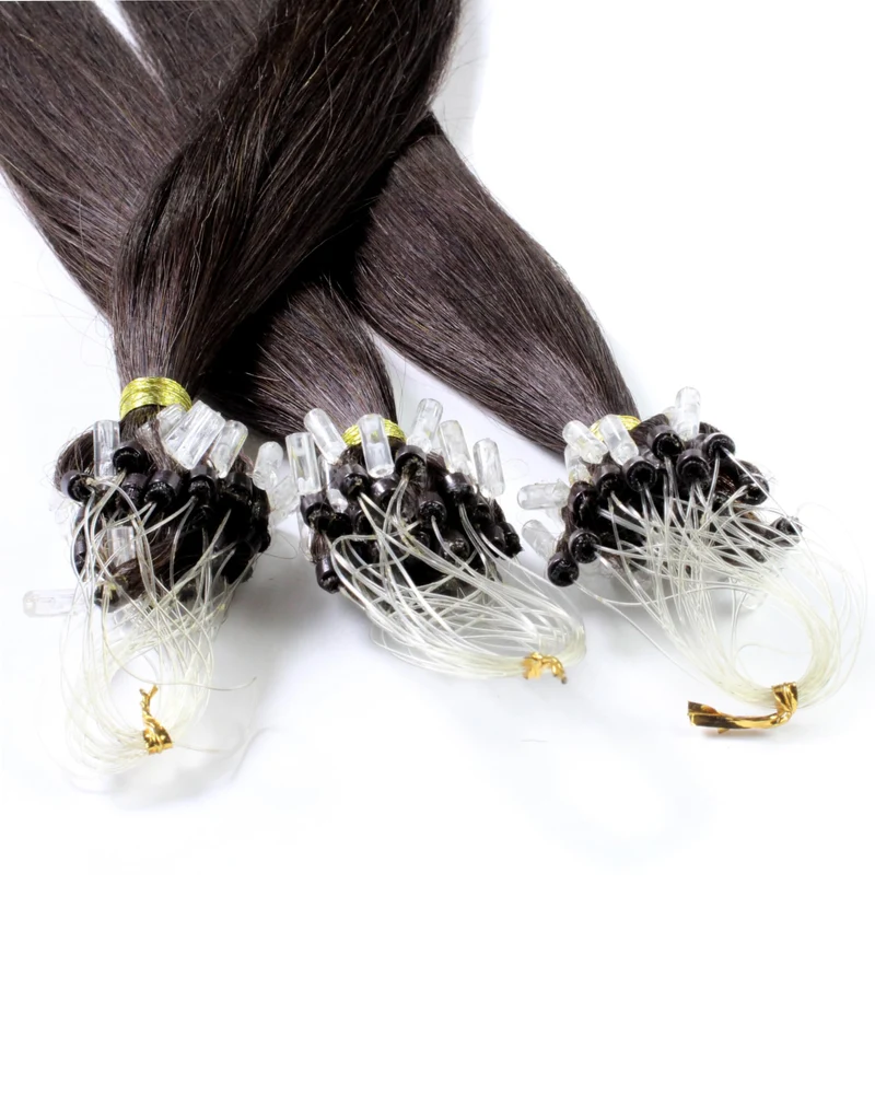 hair2heart Microring Extensions Echthaar glatt - 100 Strähnen 0.5g 50cm 4/0 mittelbraun 50cm 100 Str