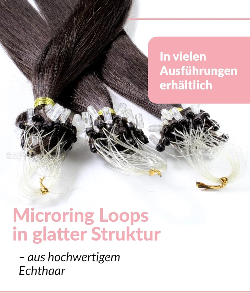 hair2heart Microring Extensions Echthaar glatt - 100 Strähnen 0.5g 50cm 4/0 mittelbraun 50cm 100 Str