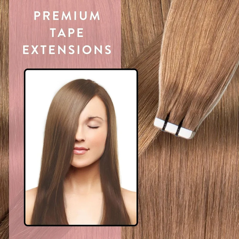 hair2heart Premium Tape Extensions Echthaar glatt - 10 Tapes 2.5g 50cm 8/1 hellblond asch 50cm 10 St