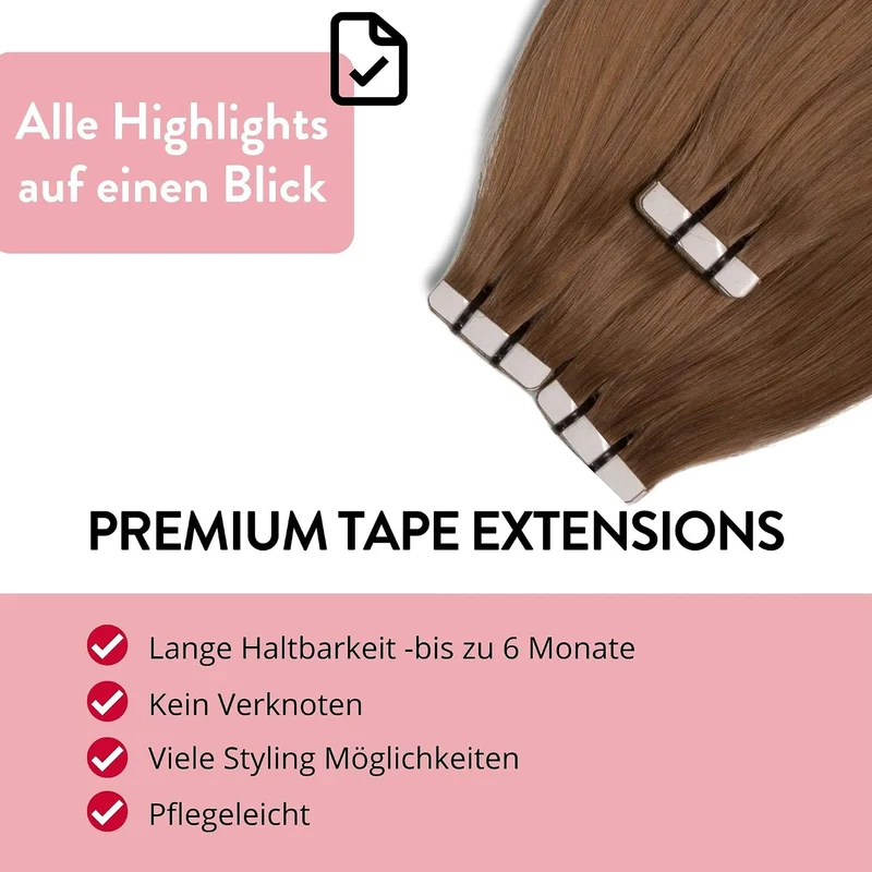 hair2heart Premium Tape Extensions Echthaar glatt - 10 Tapes 2.5g 50cm 8/1 hellblond asch 50cm 10 St