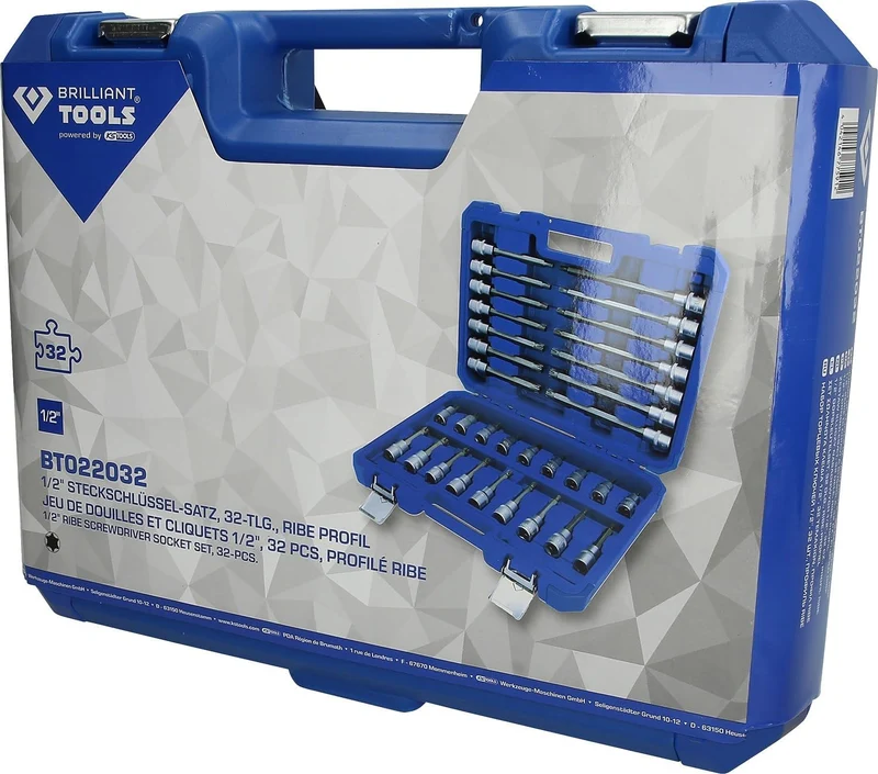 BRILLIANT TOOLS BT022032 1/2" Bit-Stecknuss-Satz, 32-tlg, RIBE Profil [Powered by KS TOOLS] 32-tlg.
