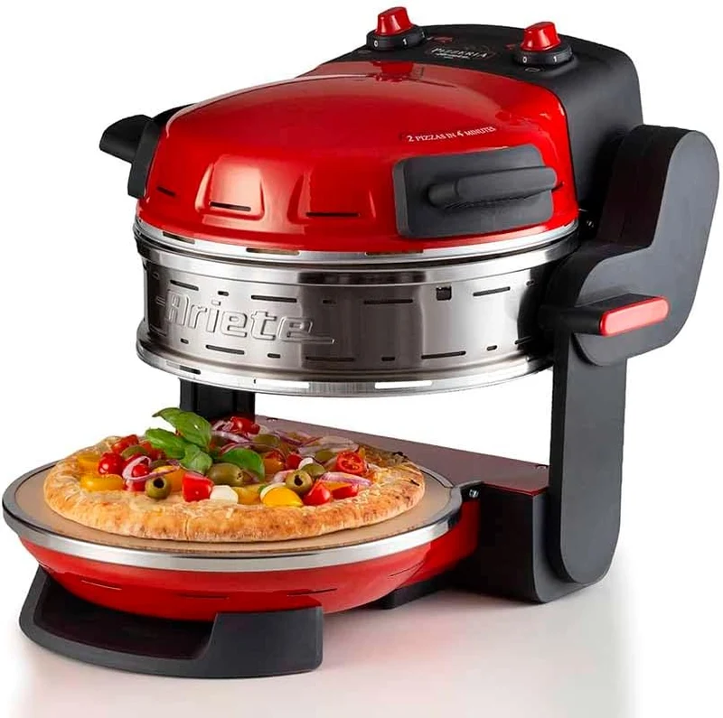 Ariete Forno Pizza Doppio 927, Pizzaofen mit 5 Kochstufen, 2 feuerfesten Antihaft-Platten, 2 Holzkli