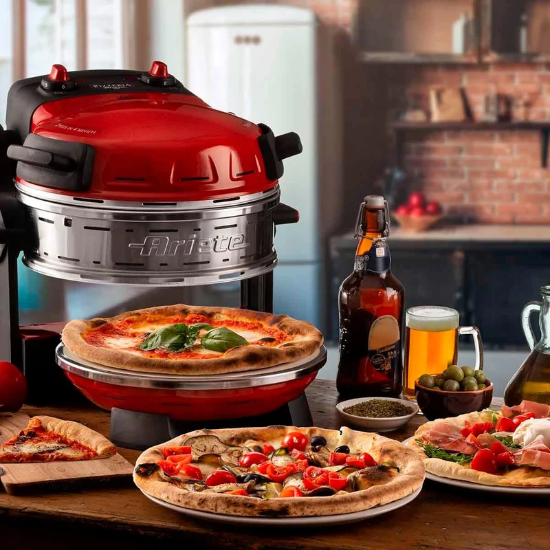 Ariete Forno Pizza Doppio 927, Pizzaofen mit 5 Kochstufen, 2 feuerfesten Antihaft-Platten, 2 Holzkli