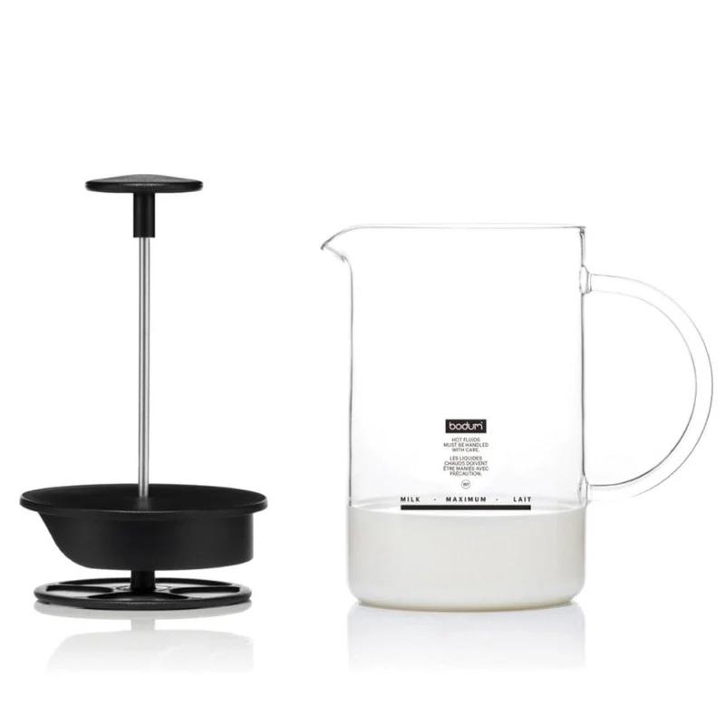Bodum 1446-01 Milchschäumer mit Glasgriff Latteo, schwarz, H 18cm, B 15,6cm, L 10cm A H 18cm, B 15,6