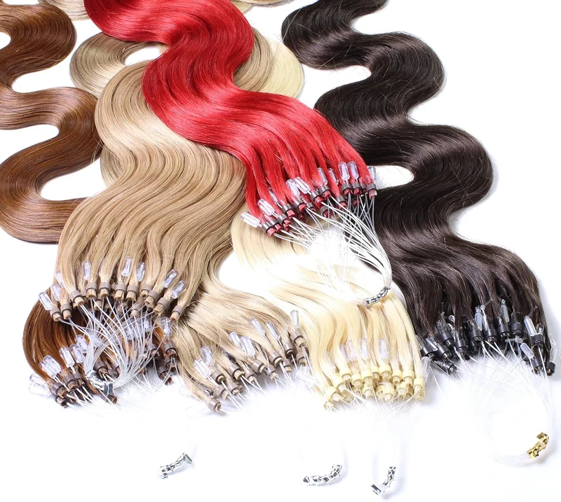 hair2heart Microring Extensions Echthaar Gewellt - 50 Strähnen 1g 40cm 0/44 rot intensiv 50 Strähnen
