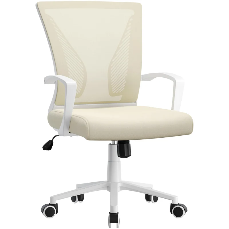 Yaheetech Bürostuhl Ergonomisch mit Netzbespannung Atmungsaktiv, Beige Beige Feste Armlehnen, Beige