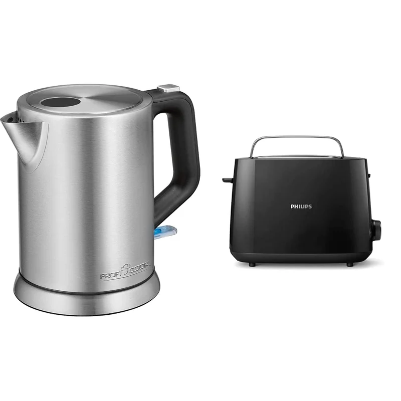 ProfiCook 501106 PC-WKS 1106 Edelstahl-Wasserkocher, 1 Liter, maximal 1850-2200 Watt, Wasserstandsan