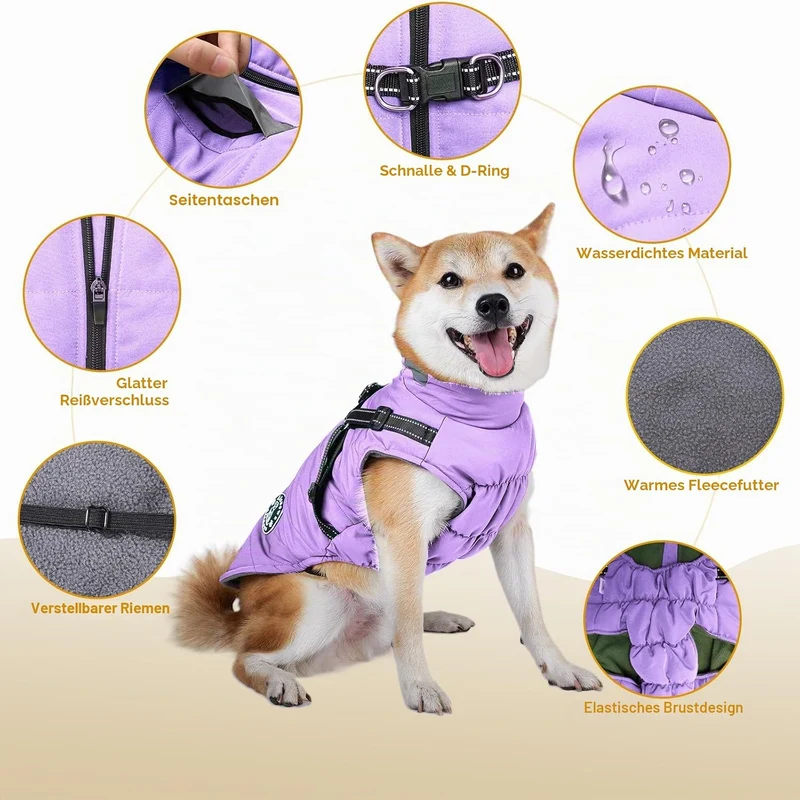 Hundemantel, Winter Hundejacke Wasserdicht Winddichte mit bauchschutz, Outdoor Hunde Wintermantel Hu