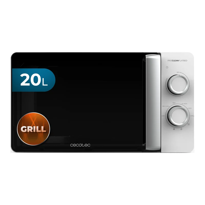 Cecotec Mikrowelle mit Grill Proclean 3110 Flatbed Mikrowelle, Kapazität 20 l, 700 W, 6 verstellbare
