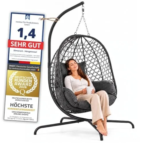 Hängesessel mit Gestell; Hängekorb Sessel; Schwebeliege Rattan Outdoor & Indoor Relax-Stuhl; Egg Sch