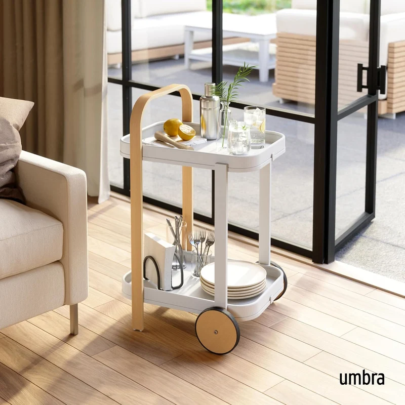 Umbra Bellwood Barwagen, Servierwagen und Beistelltisch mit 2 Etagen und herausnehmbaren Metall Tabl