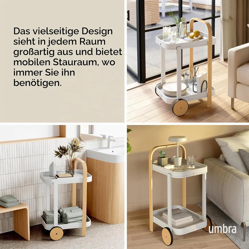 Umbra Bellwood Barwagen, Servierwagen und Beistelltisch mit 2 Etagen und herausnehmbaren Metall Tabl