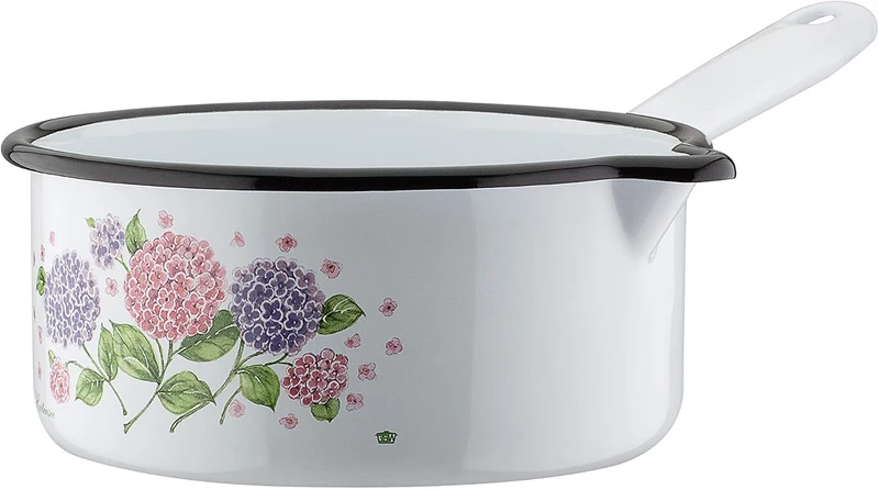 GSW 189989 Kochtopf-Set Hortensie 7-tlg, Stahl-Emaille, Kunststoff, weiss