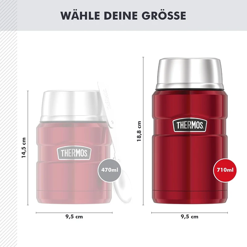 Thermos STAINLESS KING FOOD JAR 0,71l, cranberry red, Thermosbehälter aus Edelstahl, 14h heiss / 24h