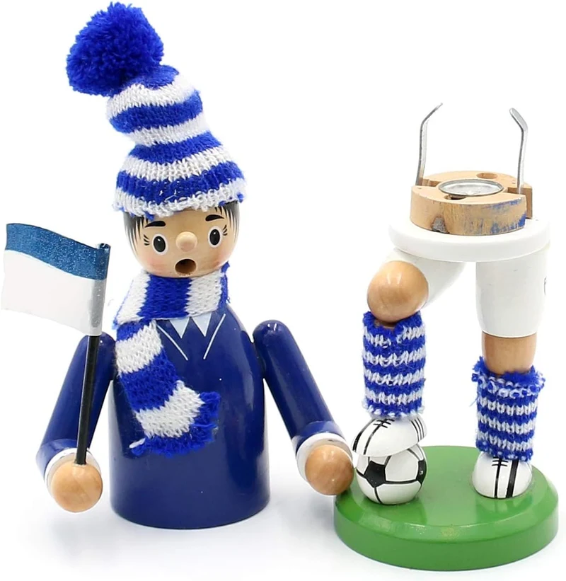 Dekohelden24 520364 Räuchermann als Fussballer mit blau/weissem Outfit, ca. 20 cm , Blau / Weiss
