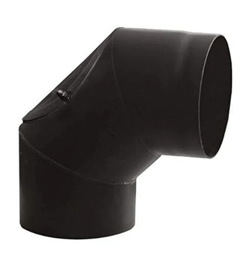 rg-vertrieb Ofenrohr Knie Winkel Bogen 90° mit Tür Stahlrohr Abgasrohr Senotherm Schwarz 2mm Heizung
