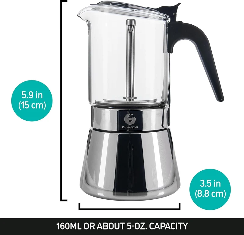 Coffee Gator Espressokocher Herdplatte 4 Tassen - 200 ML Edelstahl Moka-Kanne für Kräftigen Kaffee N