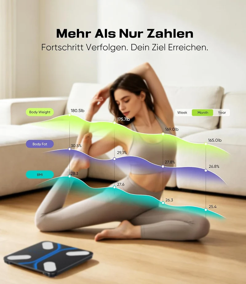 JEETIF Körperfettwaage mit Grossen Display, Ultra Precision Waage mit Körperfet Digital