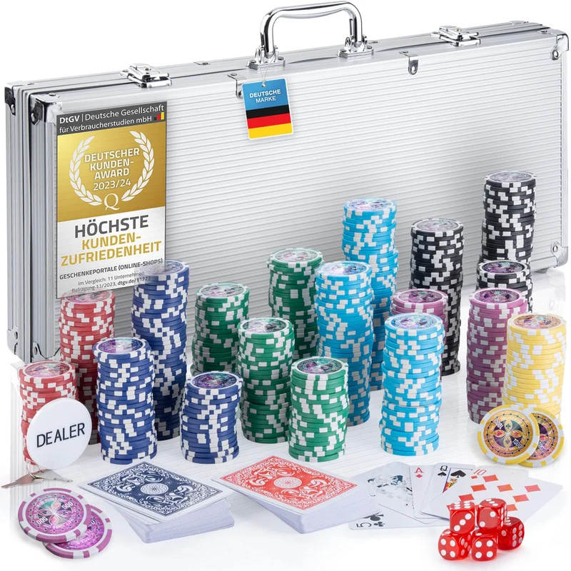 Alu Pokerkoffer 500 Poker-Chips - 12g Metallkern, Profi Pokerset, silber Silber 500 Chips, Silber 50
