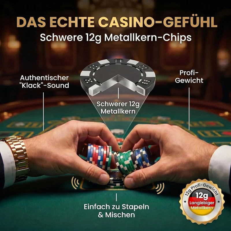 Alu Pokerkoffer 500 Poker-Chips - 12g Metallkern, Profi Pokerset, silber Silber 500 Chips, Silber 50