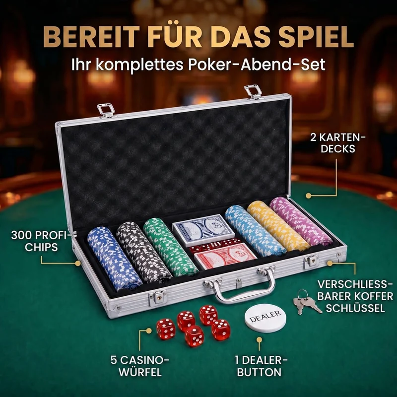 Alu Pokerkoffer 500 Poker-Chips - 12g Metallkern, Profi Pokerset, silber Silber 500 Chips, Silber 50