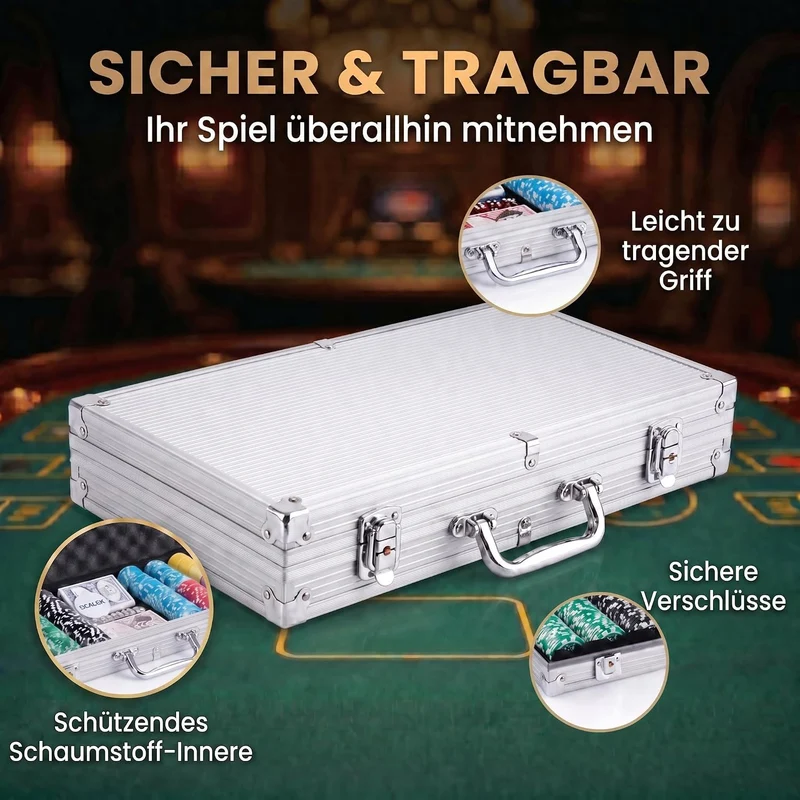 Alu Pokerkoffer 500 Poker-Chips - 12g Metallkern, Profi Pokerset, silber Silber 500 Chips, Silber 50