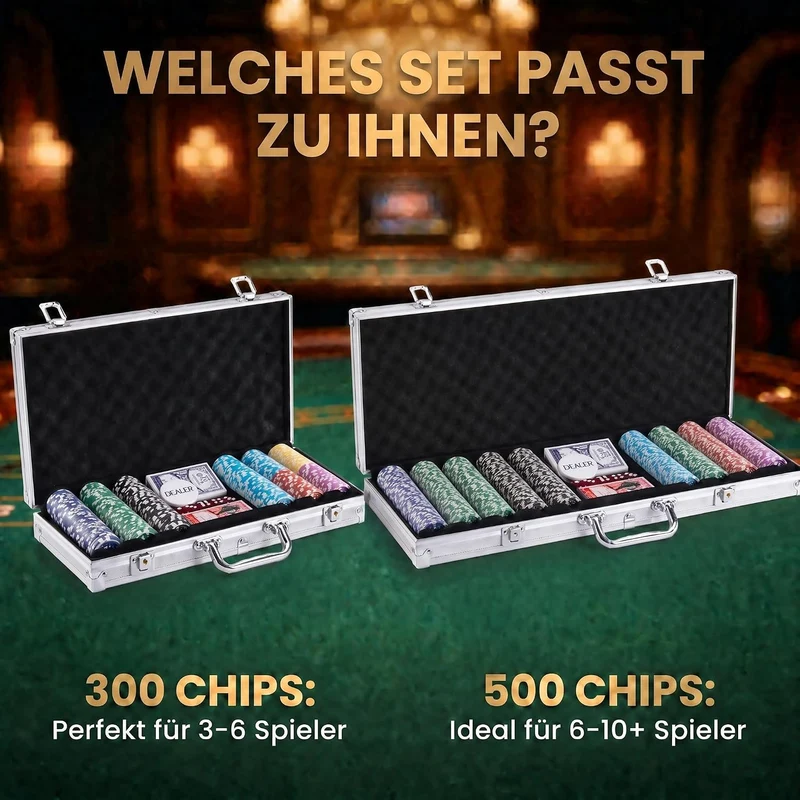 Alu Pokerkoffer 500 Poker-Chips - 12g Metallkern, Profi Pokerset, silber Silber 500 Chips, Silber 50