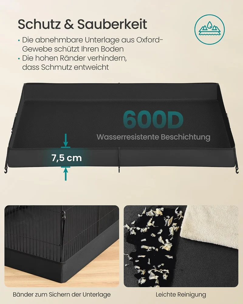 SONGMICS Kleintiergehege, 3 Türen, 20 Platten, 123 x 63 x 41,5 cm S (123 x 63 x 41,5 cm), S (123 x 6
