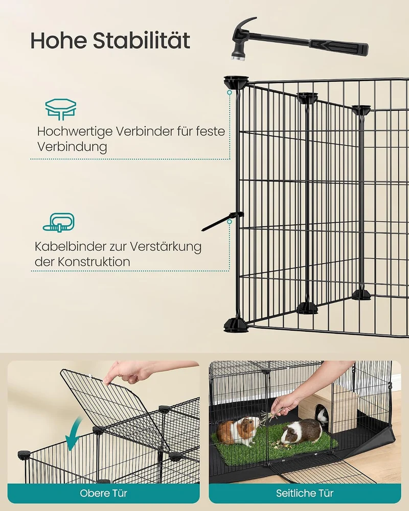 SONGMICS Kleintiergehege, 3 Türen, 20 Platten, 123 x 63 x 41,5 cm S (123 x 63 x 41,5 cm), S (123 x 6