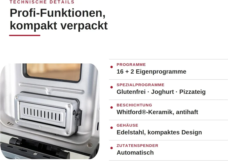 UNOLD Brotbackautomat BackProfi 68476 – Brotbackmaschine mit Nussspender, 18 Programme, Touchscreen,