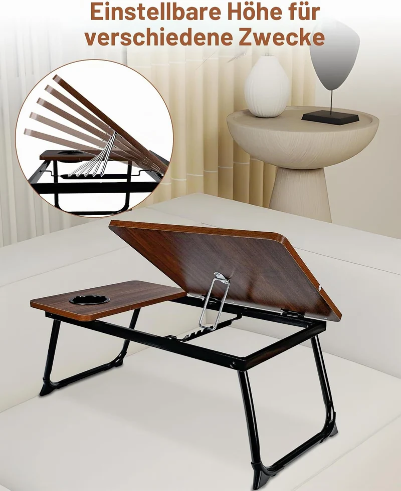 betttisch und laptoptisch 55,5x32x25cm - Frühstückstablett mit Leseablage und 5 verstellbaren Winkel