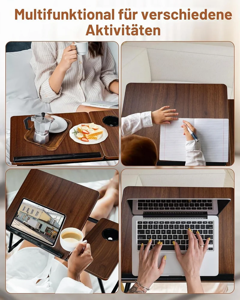 betttisch und laptoptisch 55,5x32x25cm - Frühstückstablett mit Leseablage und 5 verstellbaren Winkel