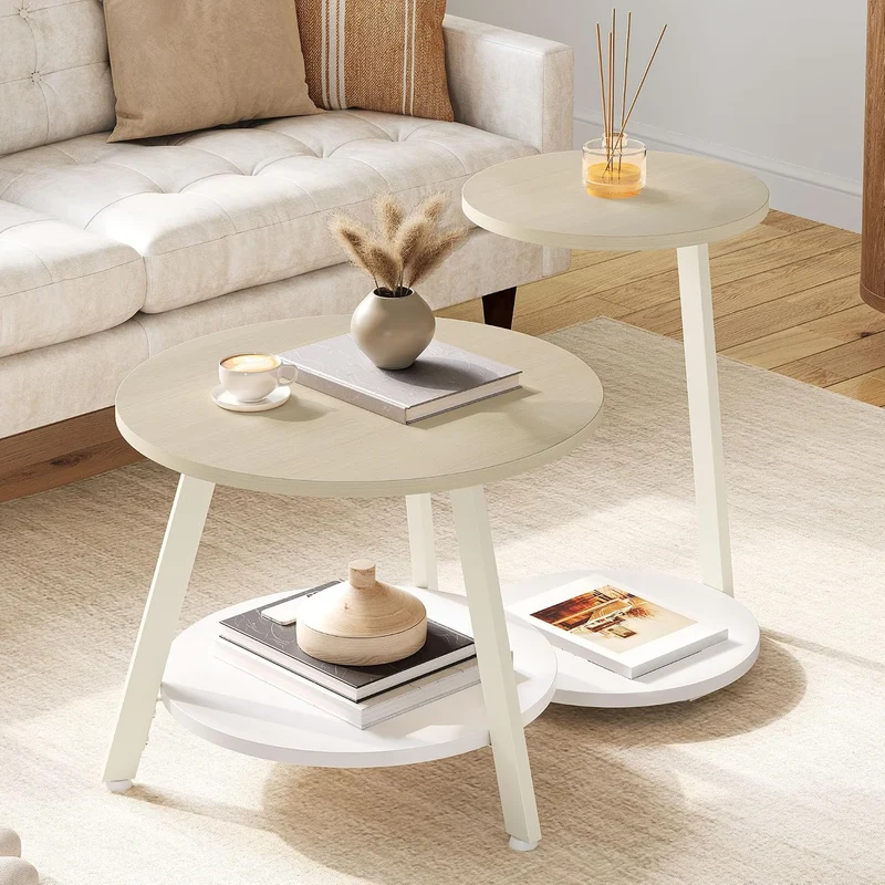 YITAHOME 2er Set Couchtisch Set Rund, Wohnzimmertisch mit Stauraum, Beistelltisch 2er Set Stapelbar
