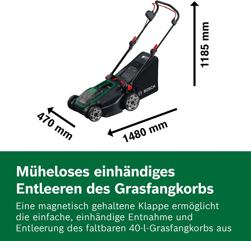 Bosch Akku-Rasenmäher ROTAK18V2-43 (Schnittbreite: 43 cm, Schnitthöhe: 30-75 mm, 40 l Stoff-Grasfang