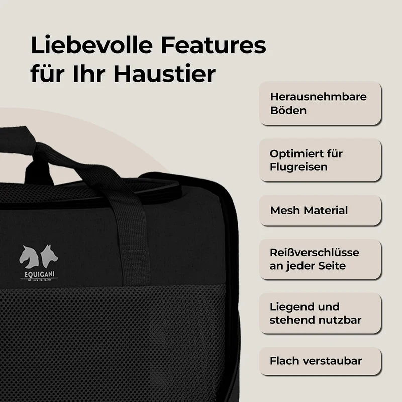 EQUICANI® Hundetasche 55x40x23 cm Flugzeug Faltbare leichte Tragetasche mit Netzstoff, Tragegurt und
