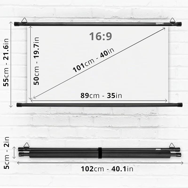 Duronic BPS40 16:9 Projektorleinwand, Beamerleinwand 40 Zoll, Heimkino mit 4K Full HD 3D, Rolloleinw